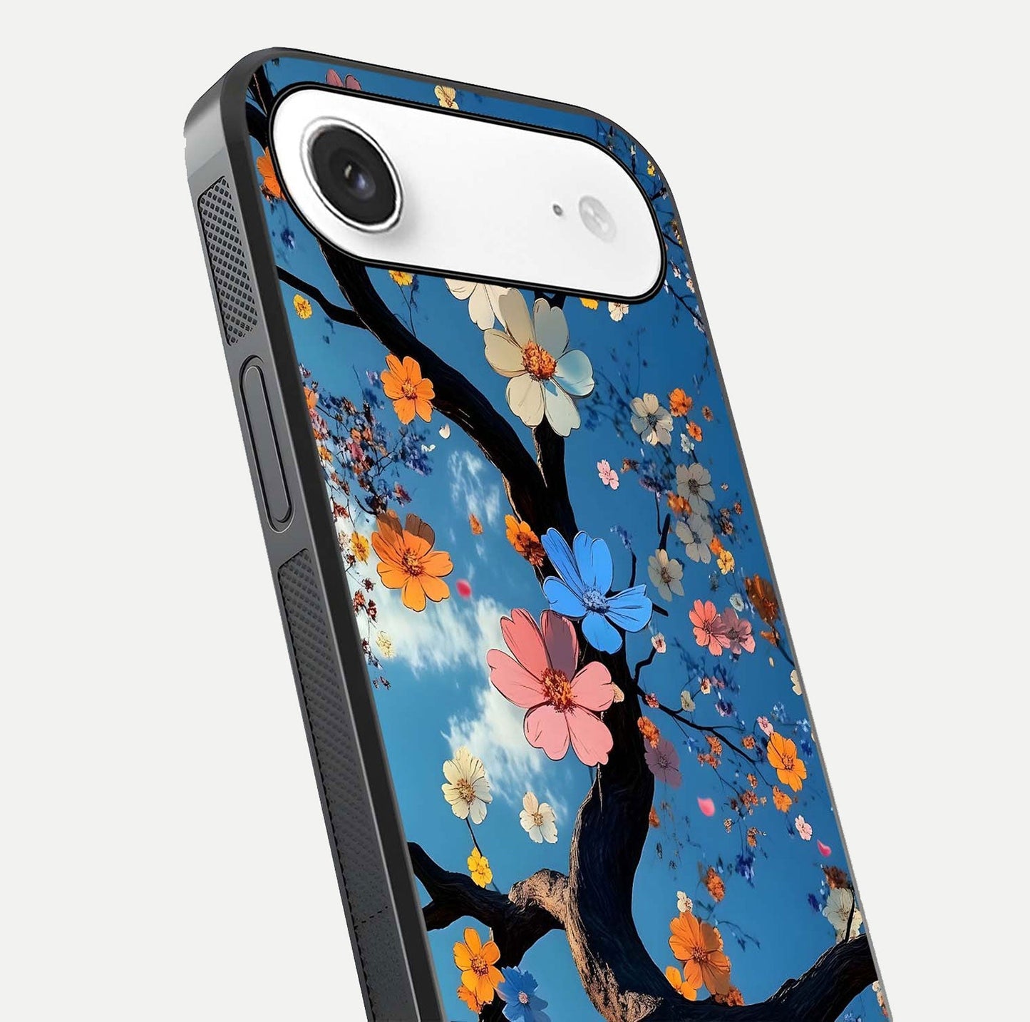 Blossom Dream Sky Glass Case for iPhone Air  close-up shot highlighting dreamlike clouds and pink blossoms