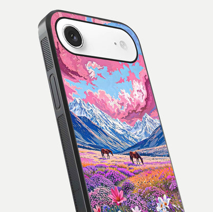 Blossom Valley Dream Glass Case for iPhone Air  close-up view showing detailed flower print and pastel hues