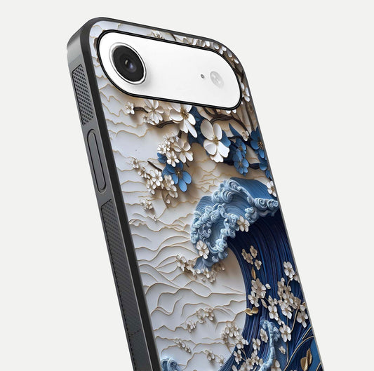 Blossom Wave Art Glass Case for iPhone Air  close-up shot highlighting wave motion in floral art and reflection