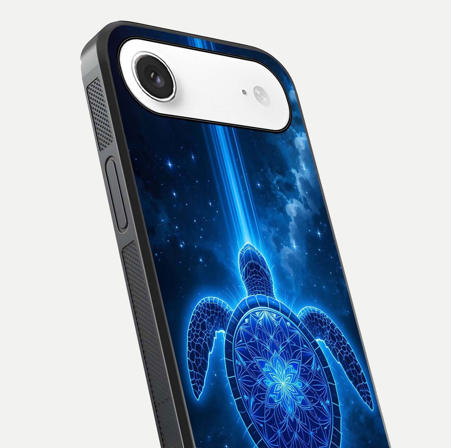 Blue Galaxy Turtle Glass Case for iPhone Air  close-up image showing turtle shell detail and glowing galaxy tones
