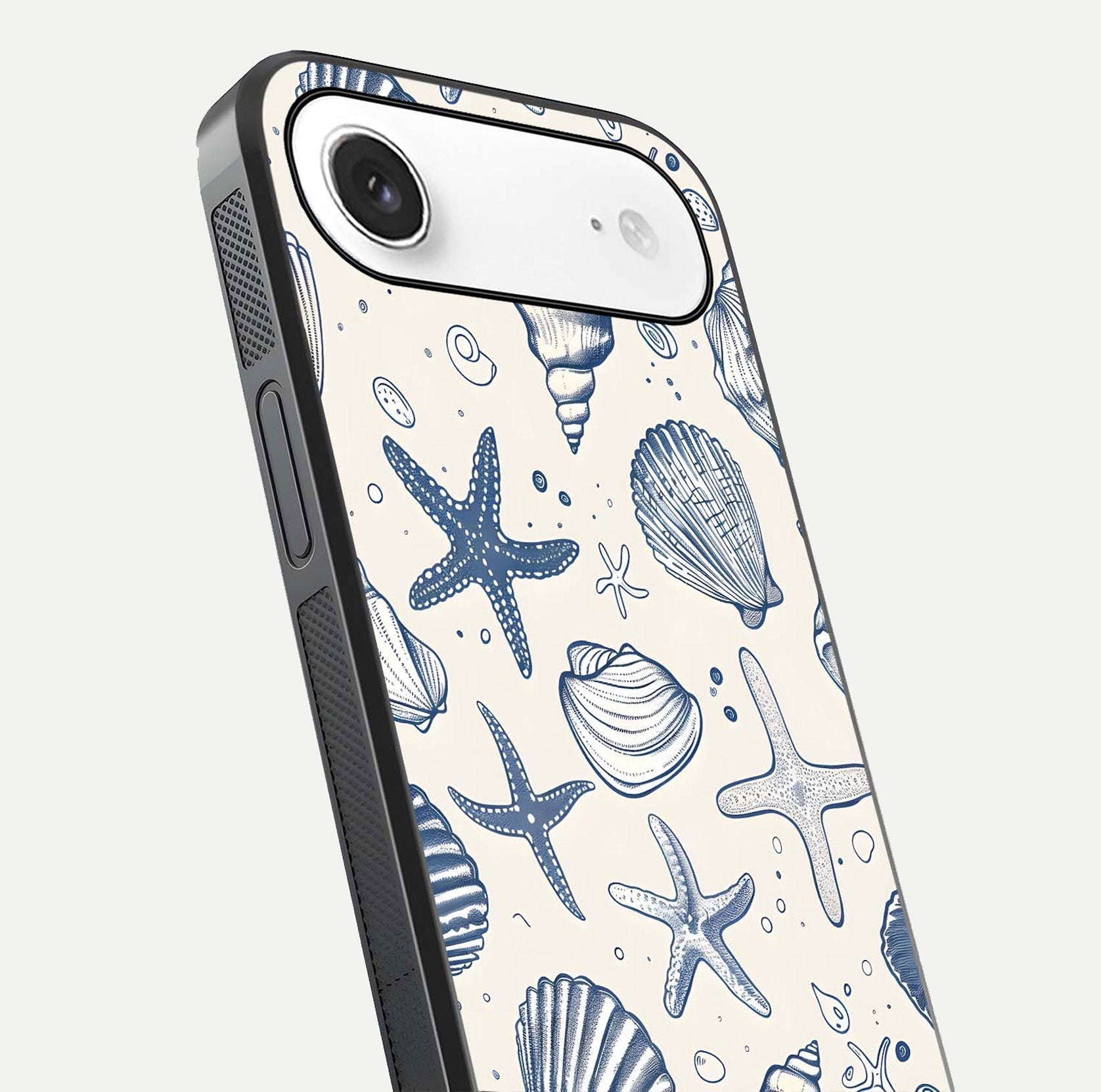 Blue Ocean Outline Glass Case for iPhone Air  close-up shot highlighting line art details and reflection texture