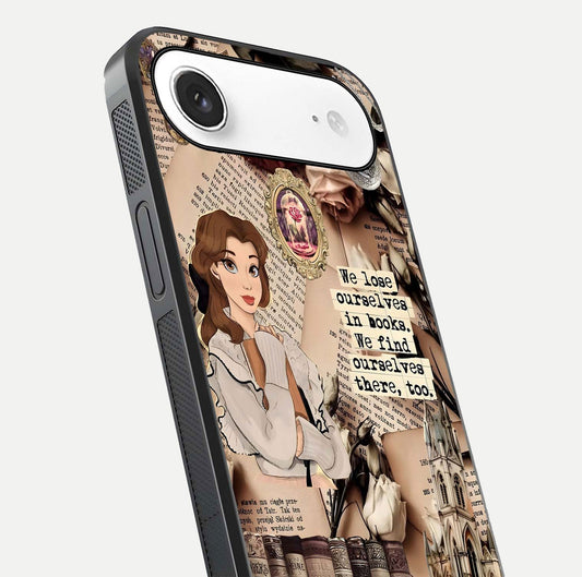 Bookish Dream World Glass Case for iPhone Air  close-up shot highlighting book elements and reflection gloss