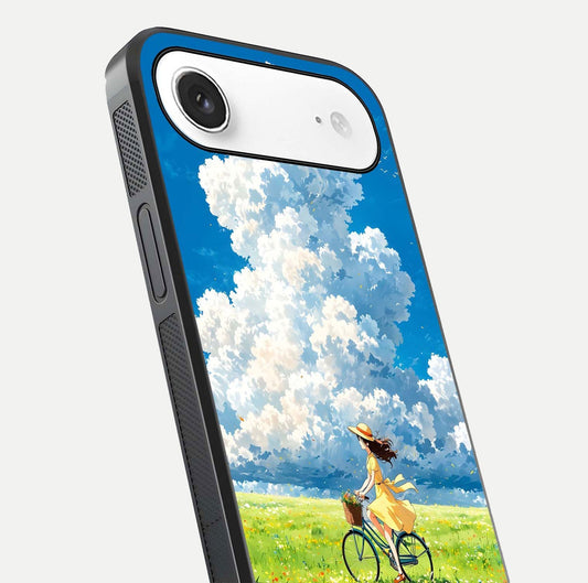 Breezy Meadow Ride Glass Case for iPhone Air  close-up shot showing flowers and breezy motion texture