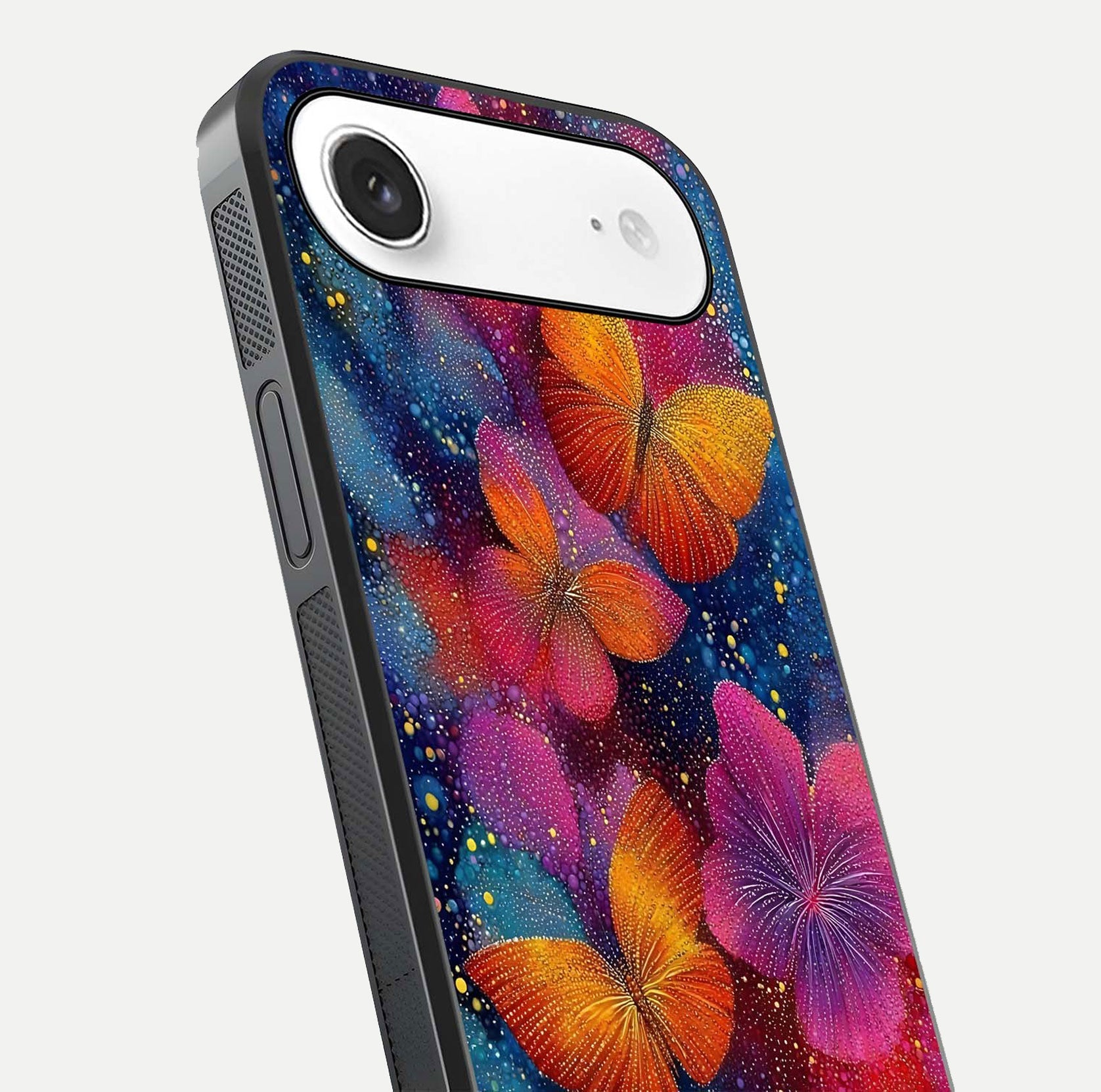 Butterfly Dream Mist Glass Case for iPhone Air  close-up capturing wing pattern detail and glossy finish texture