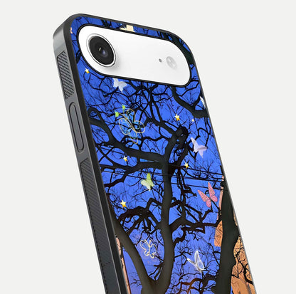 Butterfly Night Magic Glass Case for iPhone Air  close-up highlighting wings reflection and gloss shimmer