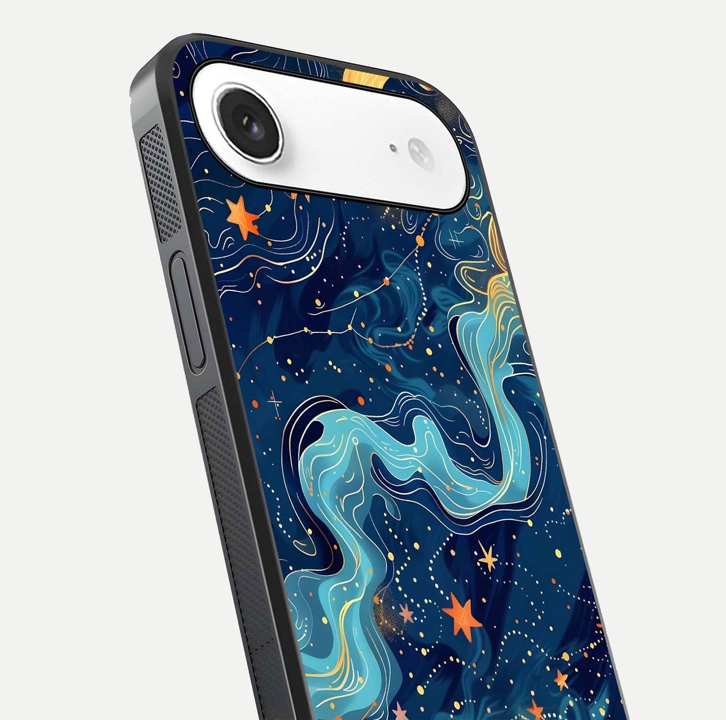 Celestial Dream Flow Glass Case for iPhone Air  close-up highlighting star reflections and smooth glow gradient
