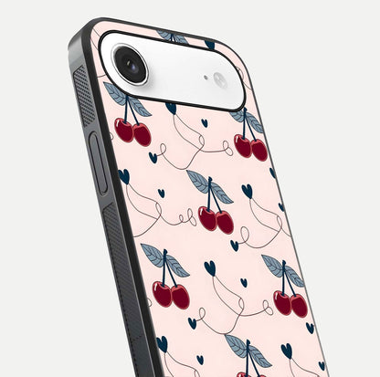 Cherry Heart Line Glass Case for iPhone Air  close-up showing heart outline and HD reflection gloss