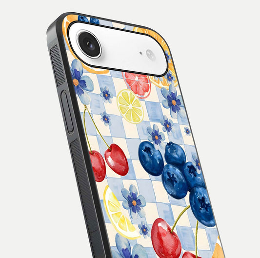 Citrus Bloom Joy Glass Case for iPhone Air  close-up highlighting orange blossoms and reflection detail