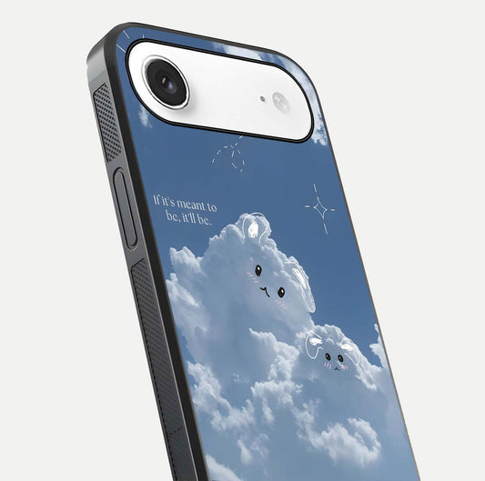 Cloud Bunny Dreams Glass Case for iPhone Air  close-up showing bunny art, dreamy clouds, and HD shine