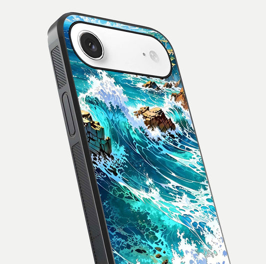 Coastal Blue Waves Glass Case for iPhone Air  close-up highlighting wave texture and blue shine