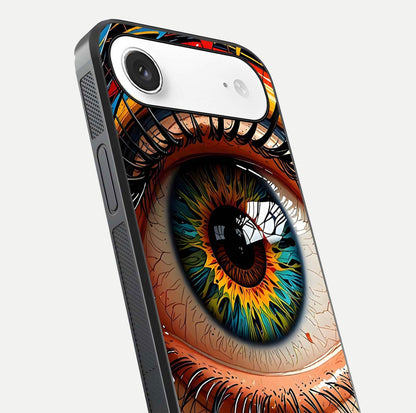Colorful Eye Glass Case for iPhone Air  close-up highlighting eye pattern detail and reflection shine