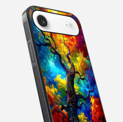 Colorful Tree Glass Case for iPhone Air  close-up highlighting leaf detail, gradient colors, and shine