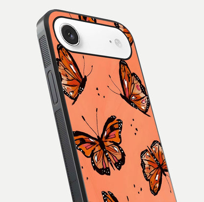 Coral Wing Butterfly Glass Case for iPhone Air  close-up highlighting wing pattern, coral tones, and reflection shine
