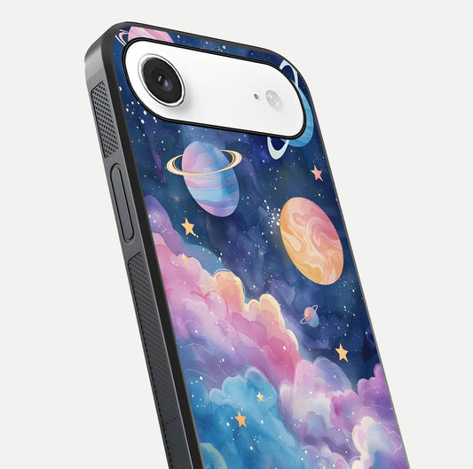 Cosmic Planet Dreams Glass Case for iPhone Air  close-up highlighting planetary details and reflection glow