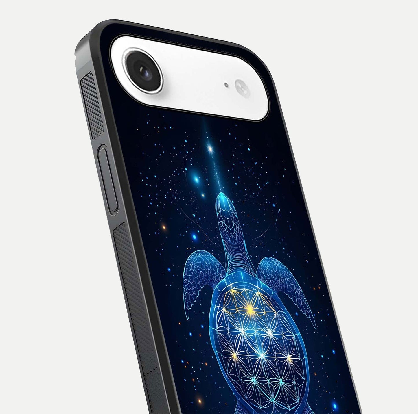 Crimson Blue Turtle Glass Case for iPhone Air  close-up highlighting turtle shell detail and shine reflection