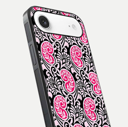 Crimson Paisley Charm Glass Case for iPhone Air  close-up highlighting fine pattern detail and reflection tone