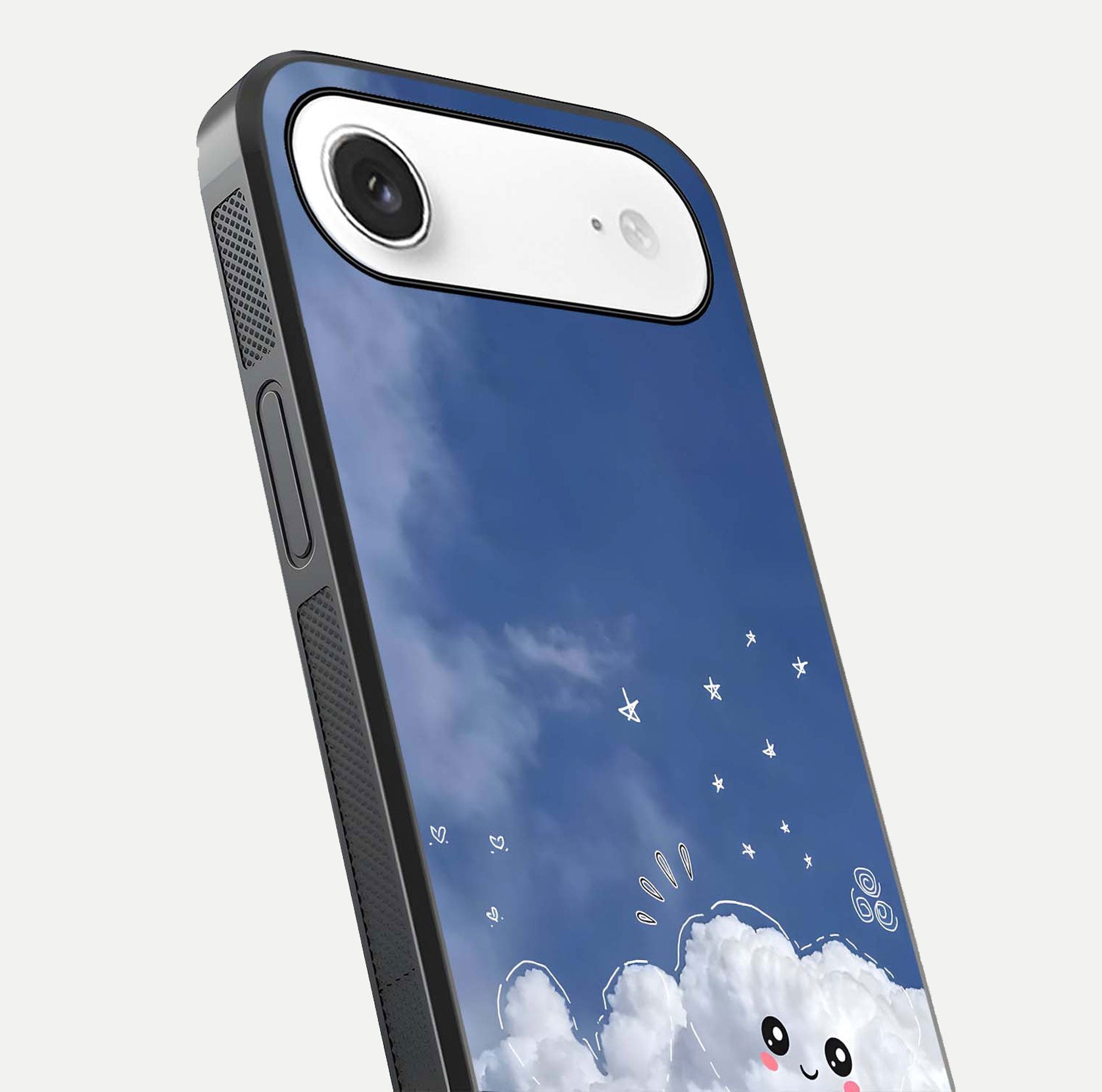 Cute Blossom Cloud Glass Case for iPhone Air  close-up highlighting pink flower tones and reflection glow