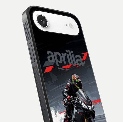 Dark Aprilla Glass Case for iPhone Air  close-up highlighting detailing and reflection effect