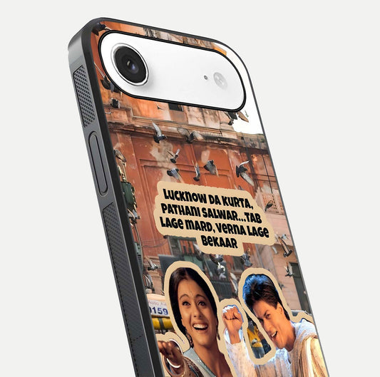 Desi Retro Vibes Glass Case for iPhone Air  close-up highlighting retro color palette and reflection glow