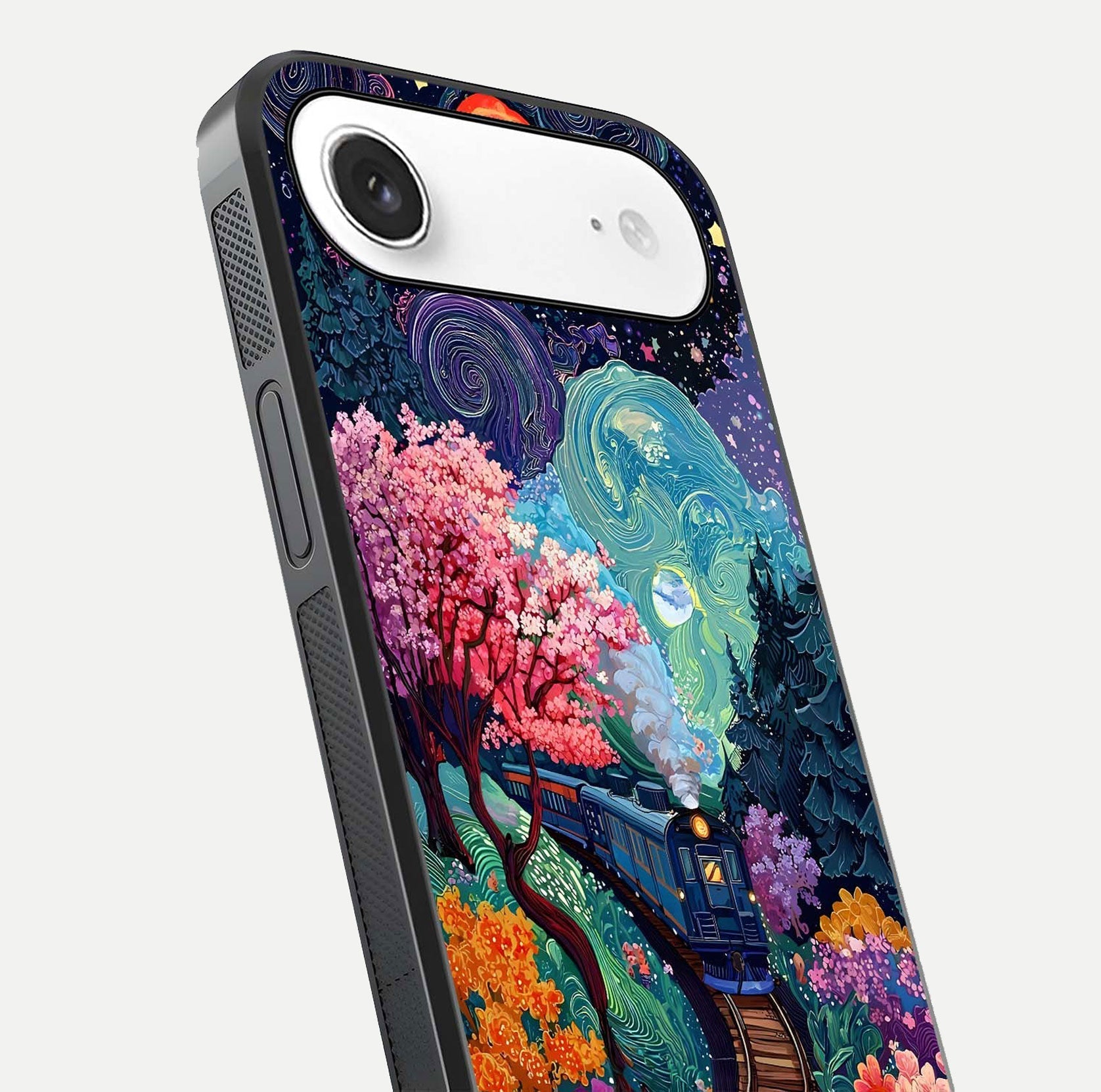 Digital Art Glass Case for iPhone Air  close-up highlighting brush-stroke details and reflection polish