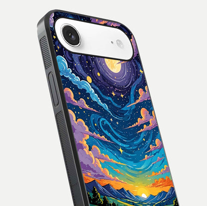 Dreamy Night Landscape Glass Case for iPhone Air  close-up highlighting stars and reflection tone
