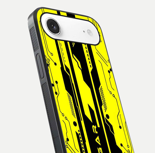 Electric Pulse CYBERPUNK Custom Name Glass Case for iPhone Air  close-up highlighting tech pattern, lighting effect, and reflection shine