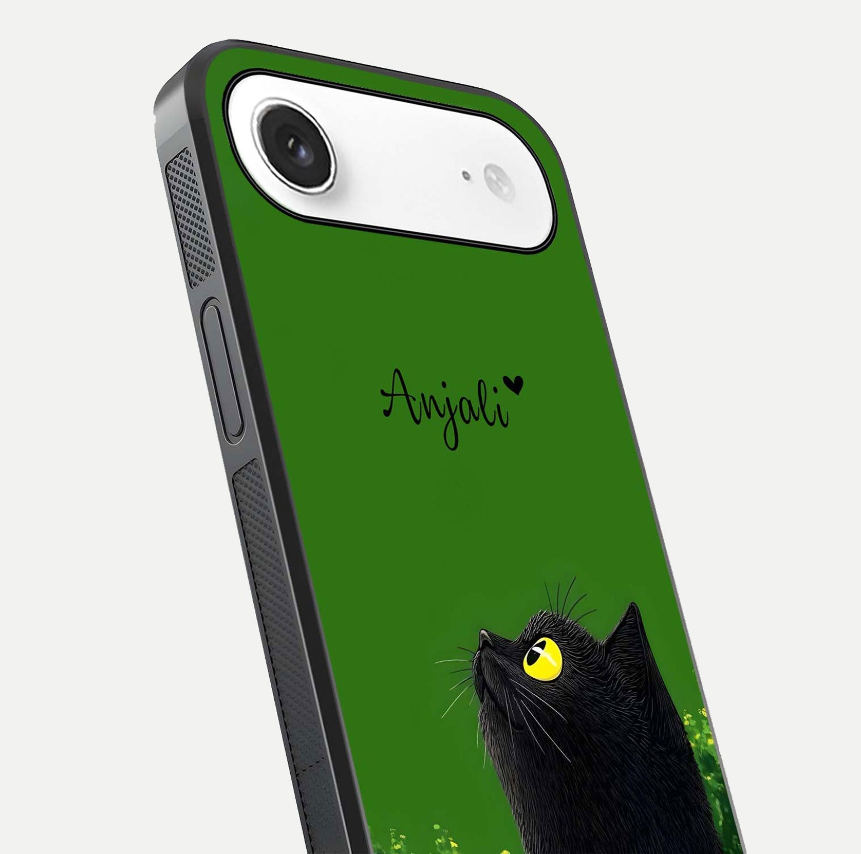 Emerald Cat Custom Name Glass Case for iPhone Air  close-up highlighting feline detail, emerald hues, and reflection polish