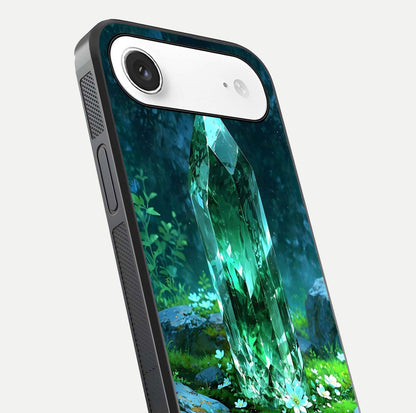 Emerald Light Crystal Glass Case for iPhone Air  close-up highlighting crystal texture and reflection glow