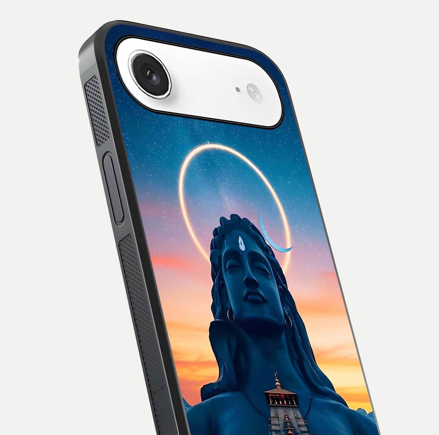 Eternal Shiva Aura Glass Case for iPhone Air  close-up highlighting divine detailing and reflection light