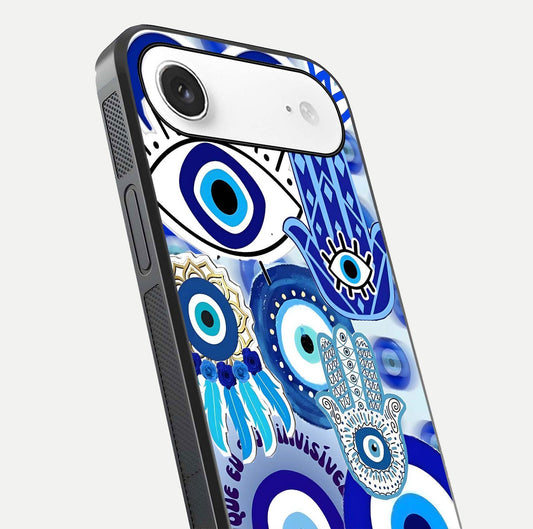 Evil Eyes Dream Glass Case for iPhone Air  close-up highlighting evil-eye charm detail and light reflection on glass