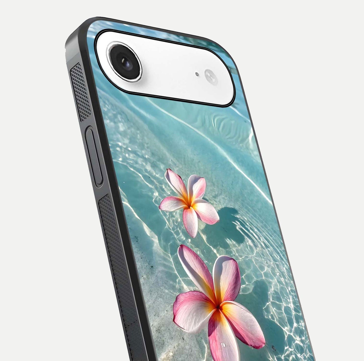 Floating Bloom Bliss Glass Case for iPhone Air  close-up highlighting petal detail and reflection tone