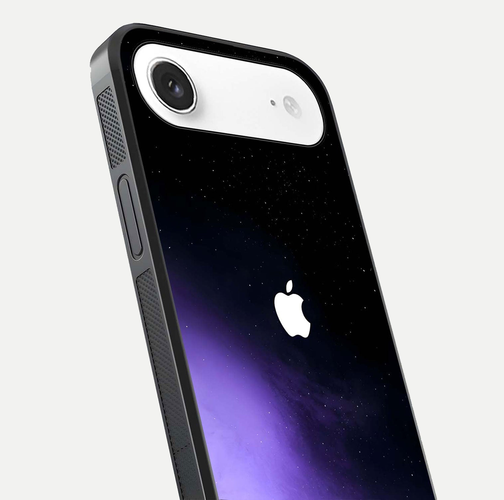 Galaxy Apple Aura Glass Case for iPhone Air  close-up angled shot showing aura lighting and reflection polish