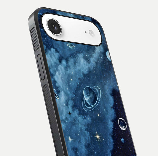 Galaxy Dream Space Glass Case for iPhone Air  close-up angled shot highlighting nebula details and reflection shine
