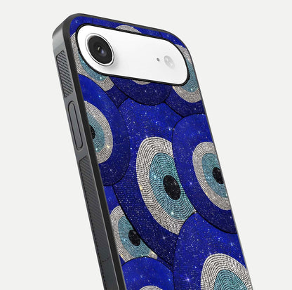 Galaxy Eye Flow Glass Case for iPhone Air  close-up angled shot showing vivid swirl detail and reflection brightness