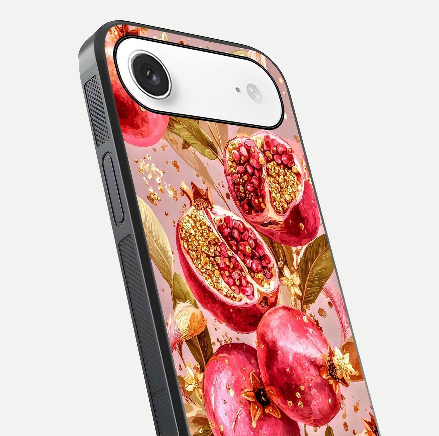 Golden Bloom Glow Glass Case for iPhone Air  close-up angled shot showing metallic tones and reflection brilliance