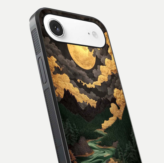Golden River Moon Glass Case for iPhone Air  close-up angled shot showing moon reflection and water shine