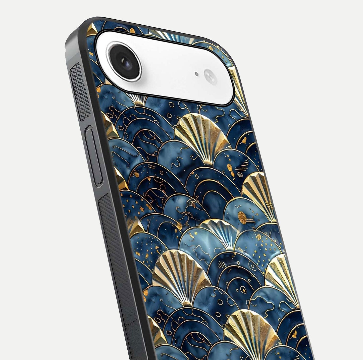 Golden Wave Luxe Glass Case for iPhone Air  close-up angled shot showing flowing wave texture and reflection brightness