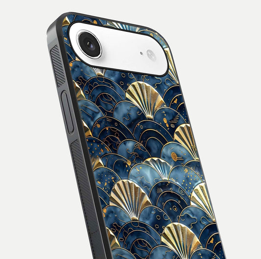 Golden Wave Luxe Glass Case for iPhone Air  close-up angled shot showing flowing wave texture and reflection brightness