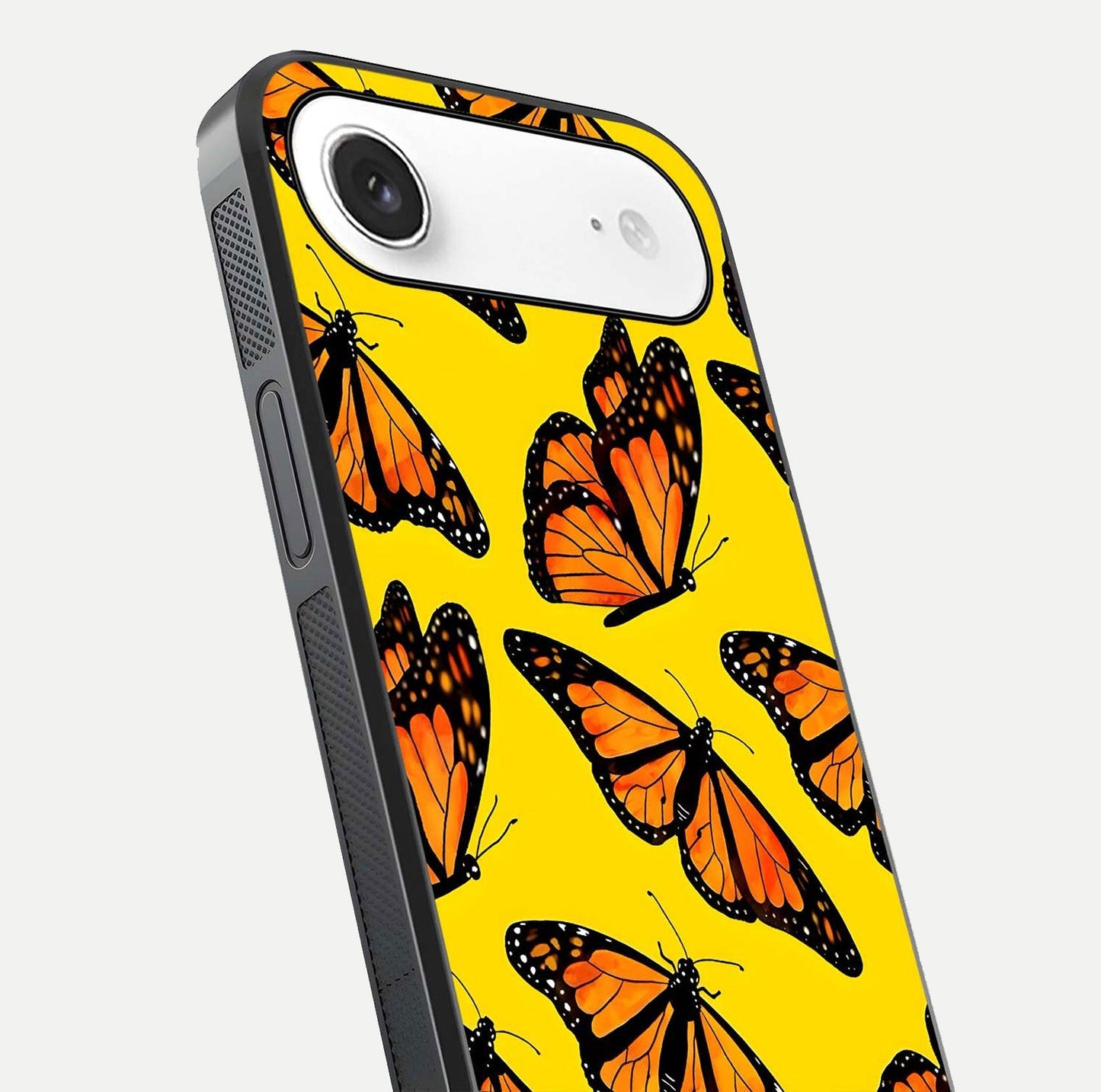 Golden Wing Flight Glass Case for iPhone Air  close-up angled shot showing metallic wing texture and shine detail