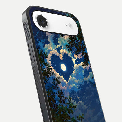 Heart with Moon Sky Glass Case for iPhone Air  close-up angled shot showing lunar reflection and shine detail