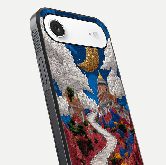 Heavenly Moon Path Glass Case for iPhone Air  close-up angled shot showing moon reflection and shimmer texture
