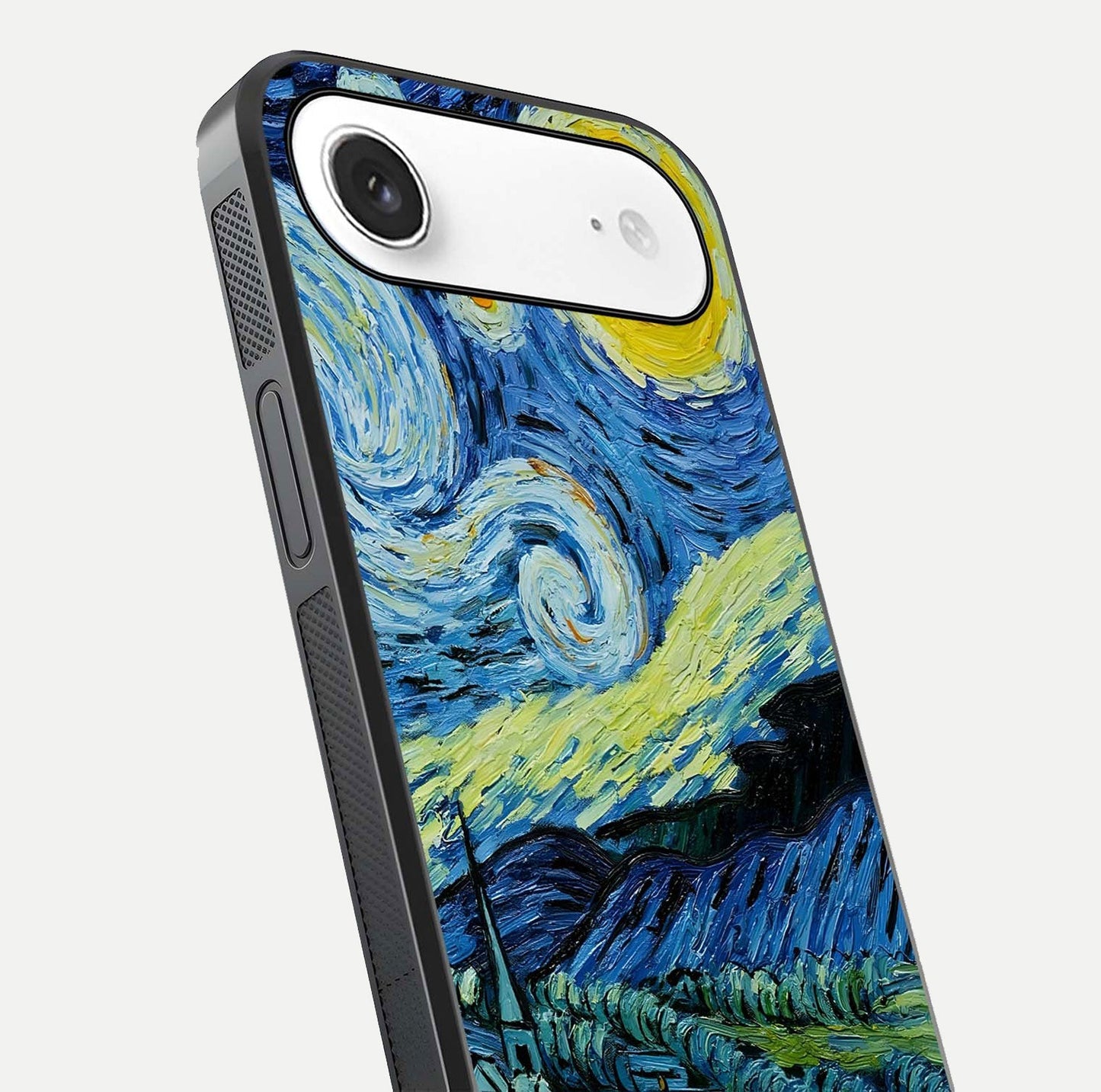 Inspired Van Gogh Art Glass Case for iPhone Air  close-up angled shot showing brushstroke texture and shine detail