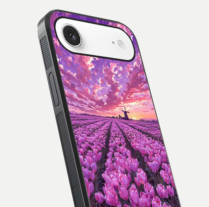 Lavender Dream Skies Glass Case for iPhone Air  close-up angled shot showing purple hues and soft reflection