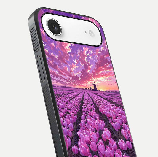 Lavender Dream Skies Glass Case for iPhone Air  close-up angled shot showing purple hues and soft reflection