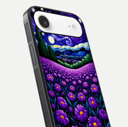 Lavender Moon Field Glass Case for iPhone Air  close-up angled shot showing moon glow and purple detailing
