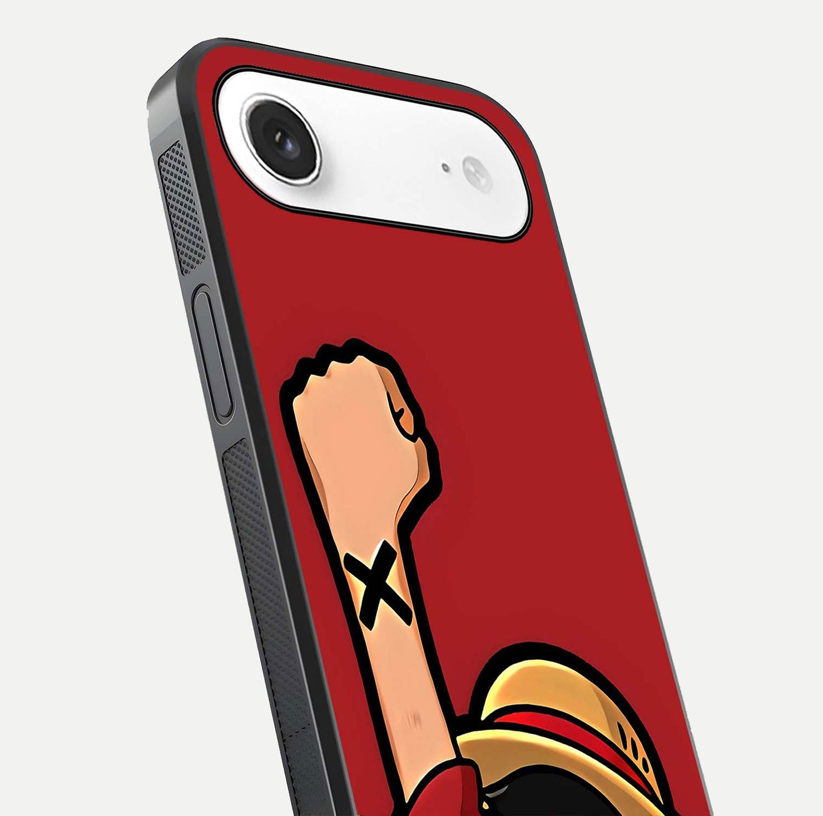 Luffy X Spirit Glass Case for iPhone Air  close-up angled shot showing character detailing and gloss texture