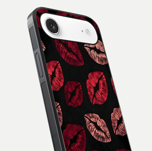 Midnight Kiss Love Glass Case for iPhone Air  close-up angle highlighting red accents and reflection shine