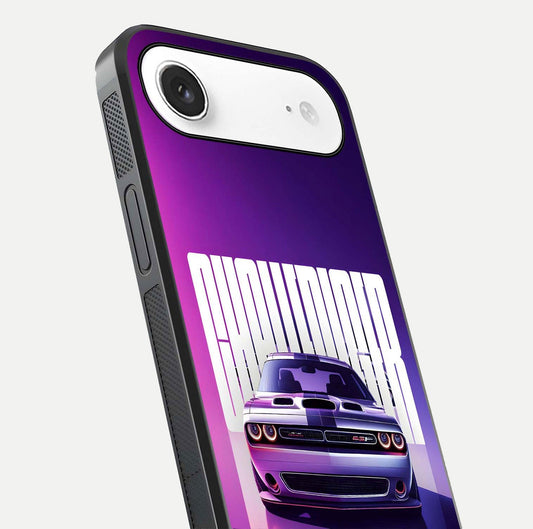 Midnight Muscle Ride Glass Case for iPhone Air  close-up angled shot showing HD reflections and car details