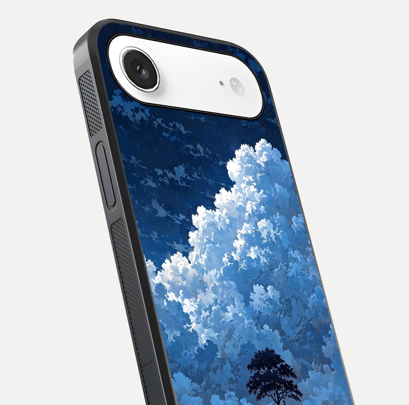 Midnight Sky Serenity Glass Case for iPhone Air  close-up angled shot showing starlit tones and reflection