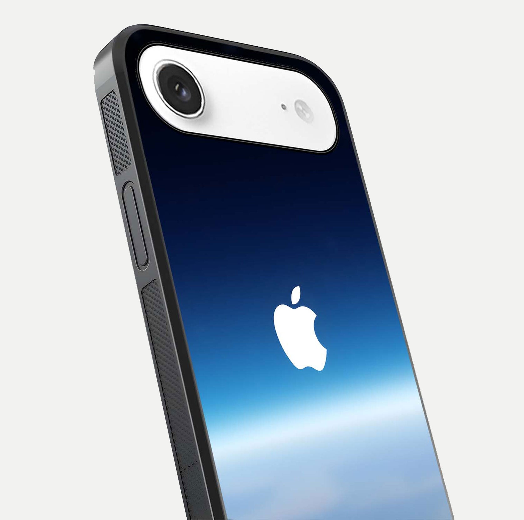 Minimal Apple Sky Glass Case for iPhone Air  close-up angled shot showing pastel blue hues and reflection